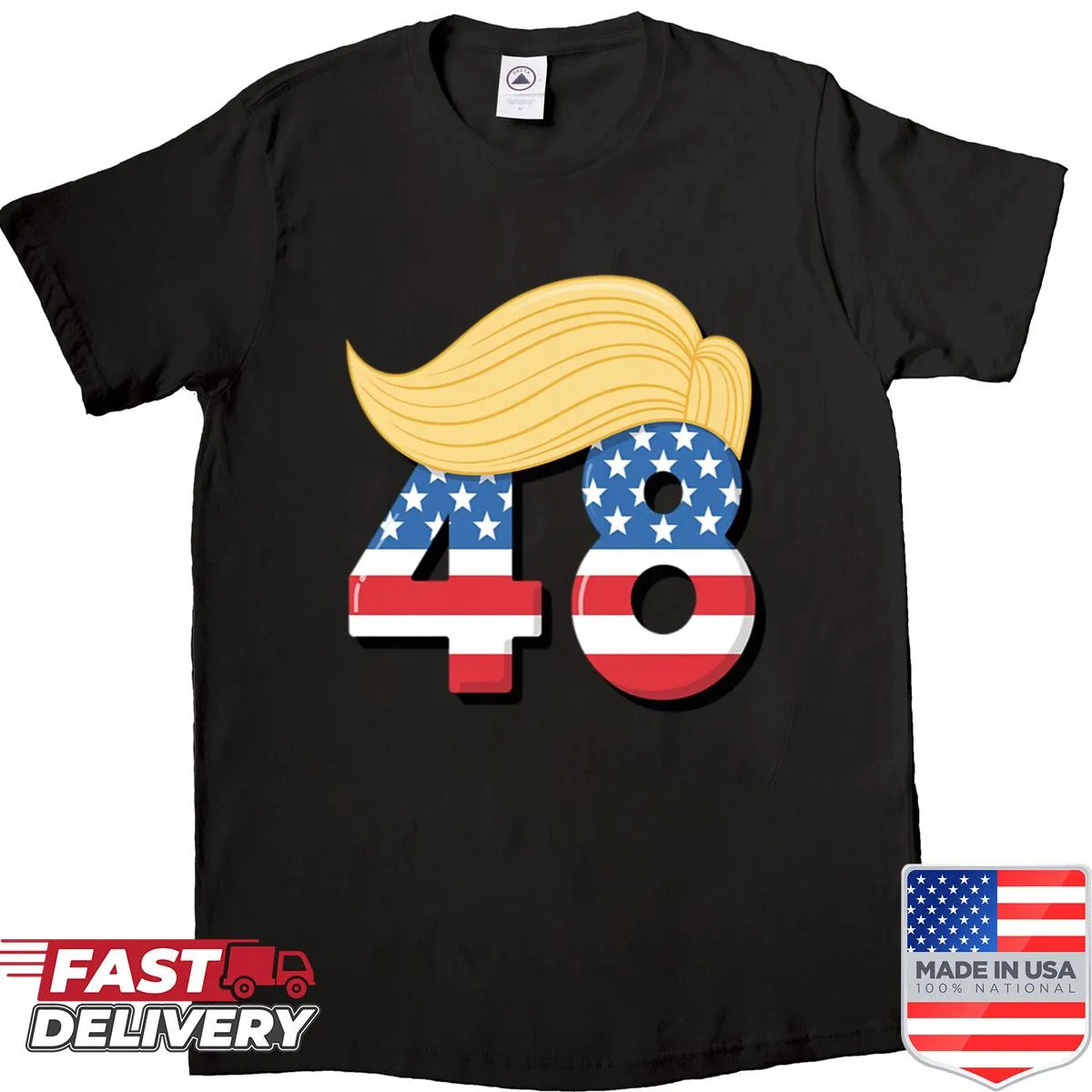 Trump 2028 shirt with bold proclamation graphic.