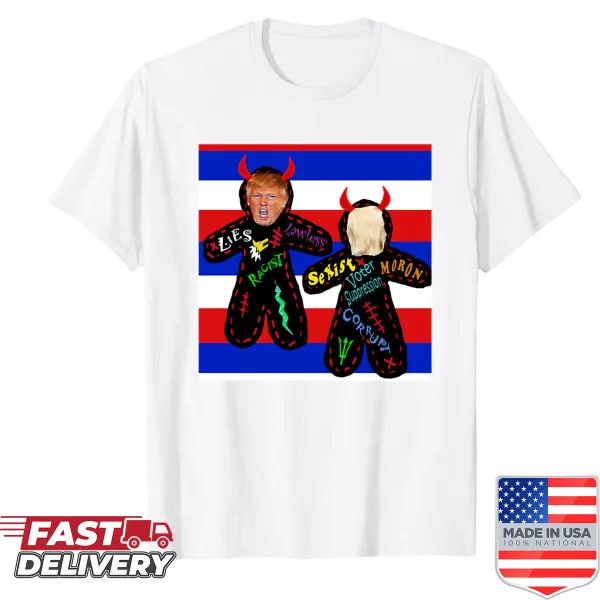 Illustration of a voodoo doll representing Trump in a humorous design