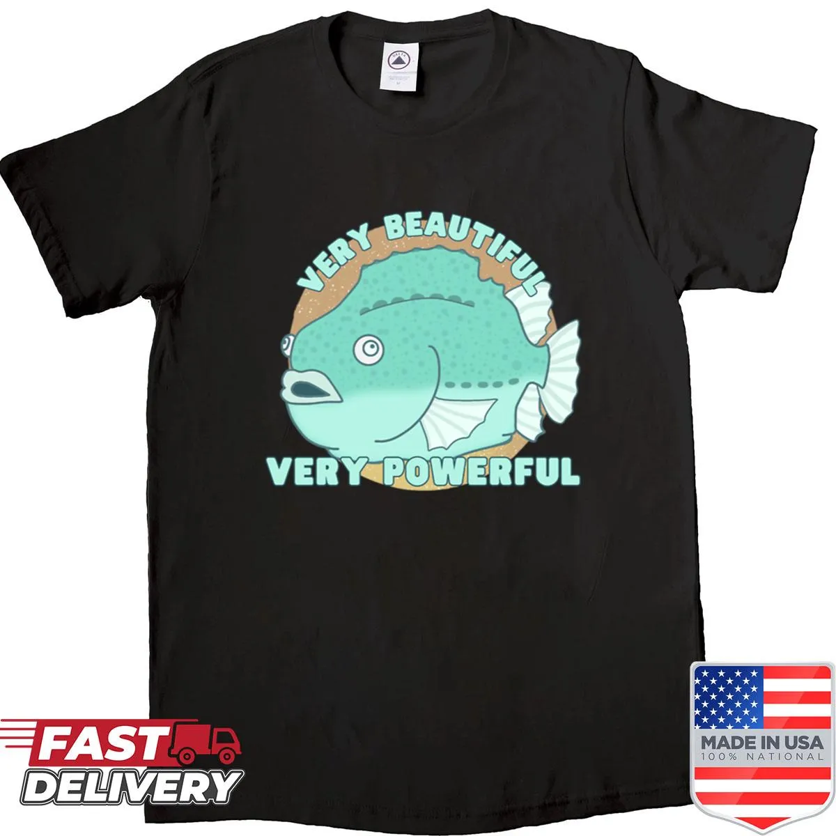 Playful design featuring a cartoon lumpfish with a whimsical tagline