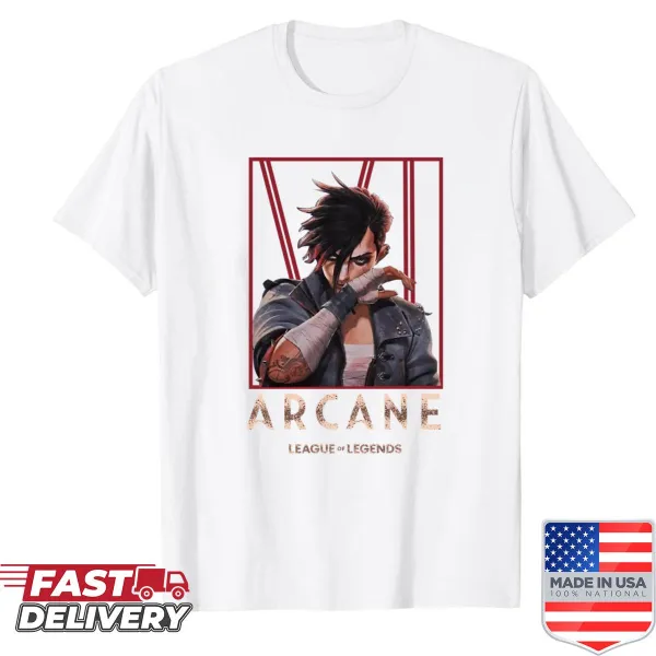 Illustrated character shirt featuring Vi from Arcane series