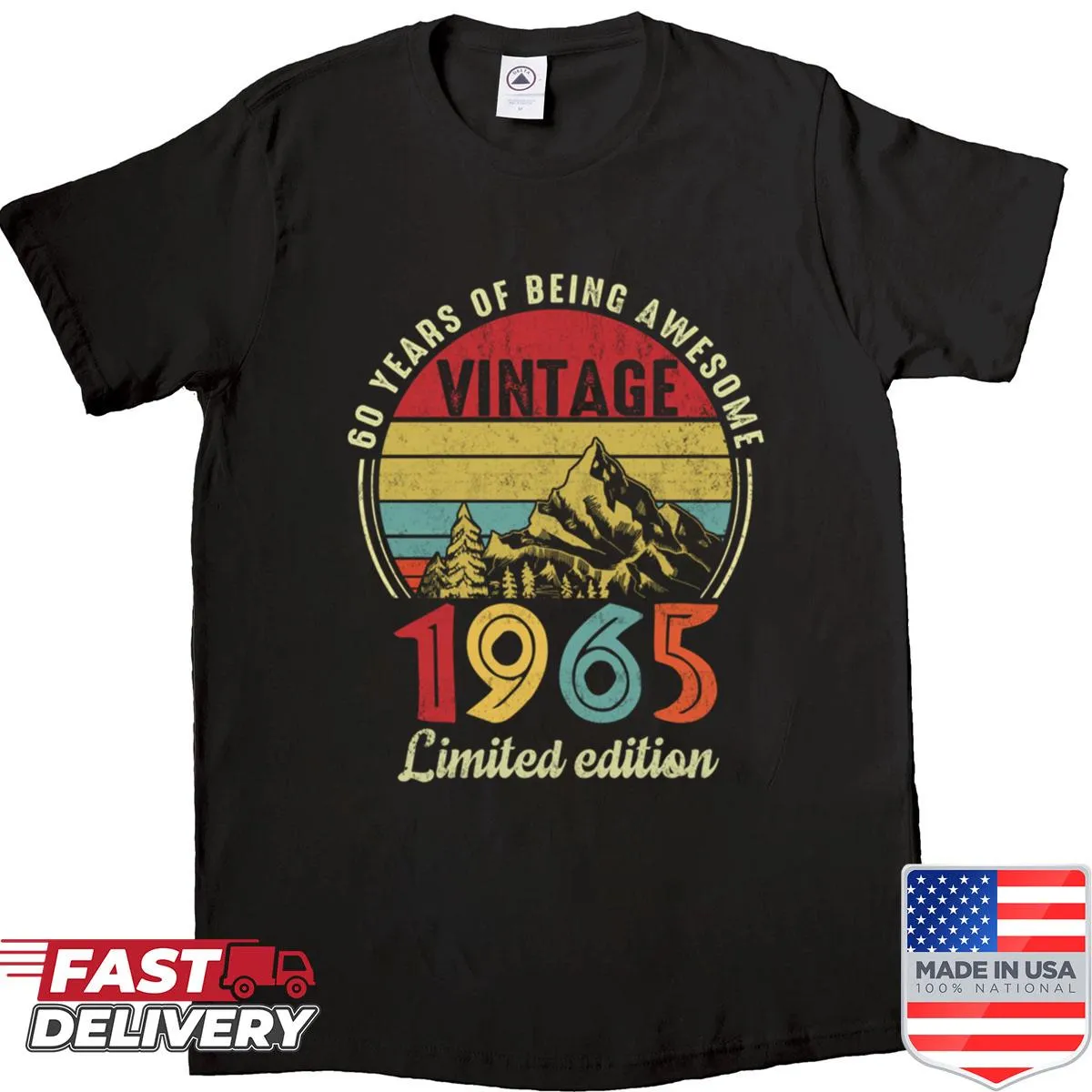Distressed shirt design commemorating a 60th birthday from 1965.