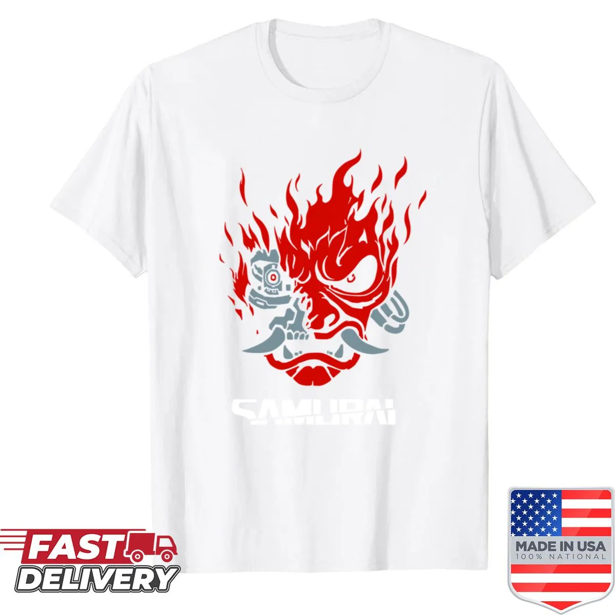 Retro shirt with samurai graphic inspired by gaming themes