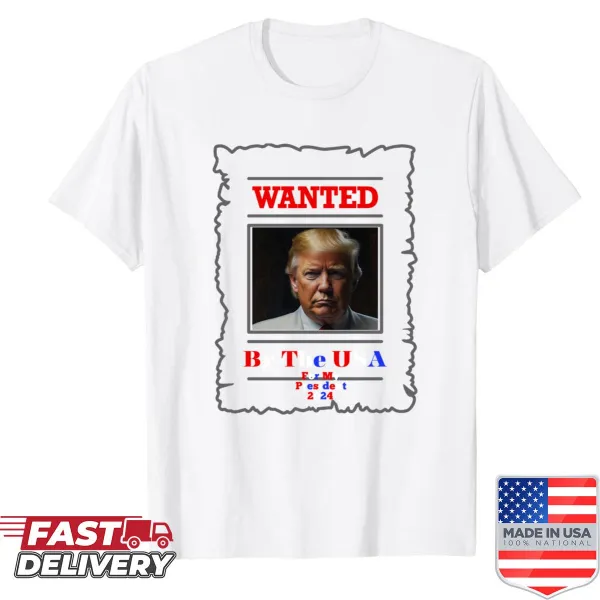 Attention-grabbing Wanted Trump graphic T-shirt for political expression
