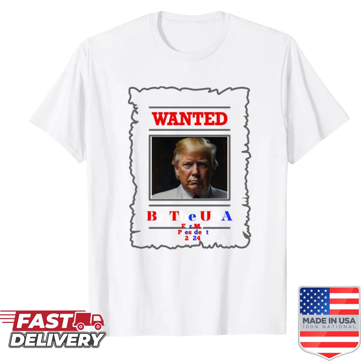 Attention-grabbing Wanted Trump graphic T-shirt for political expression