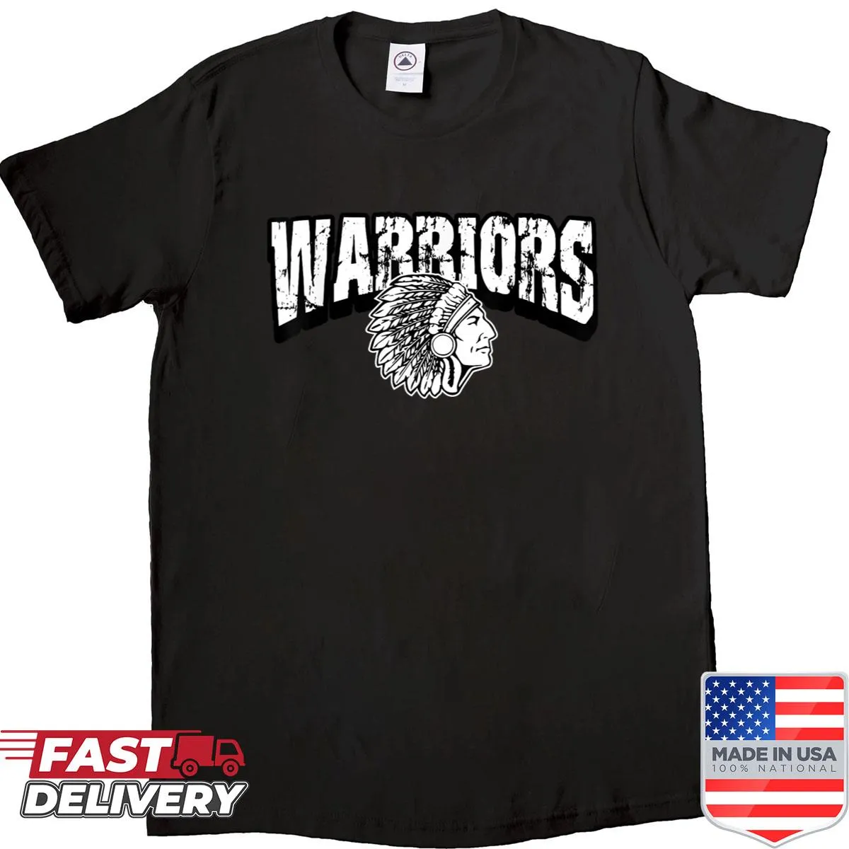 Shirt featuring a bold Warriors logo, perfect for school spirit
