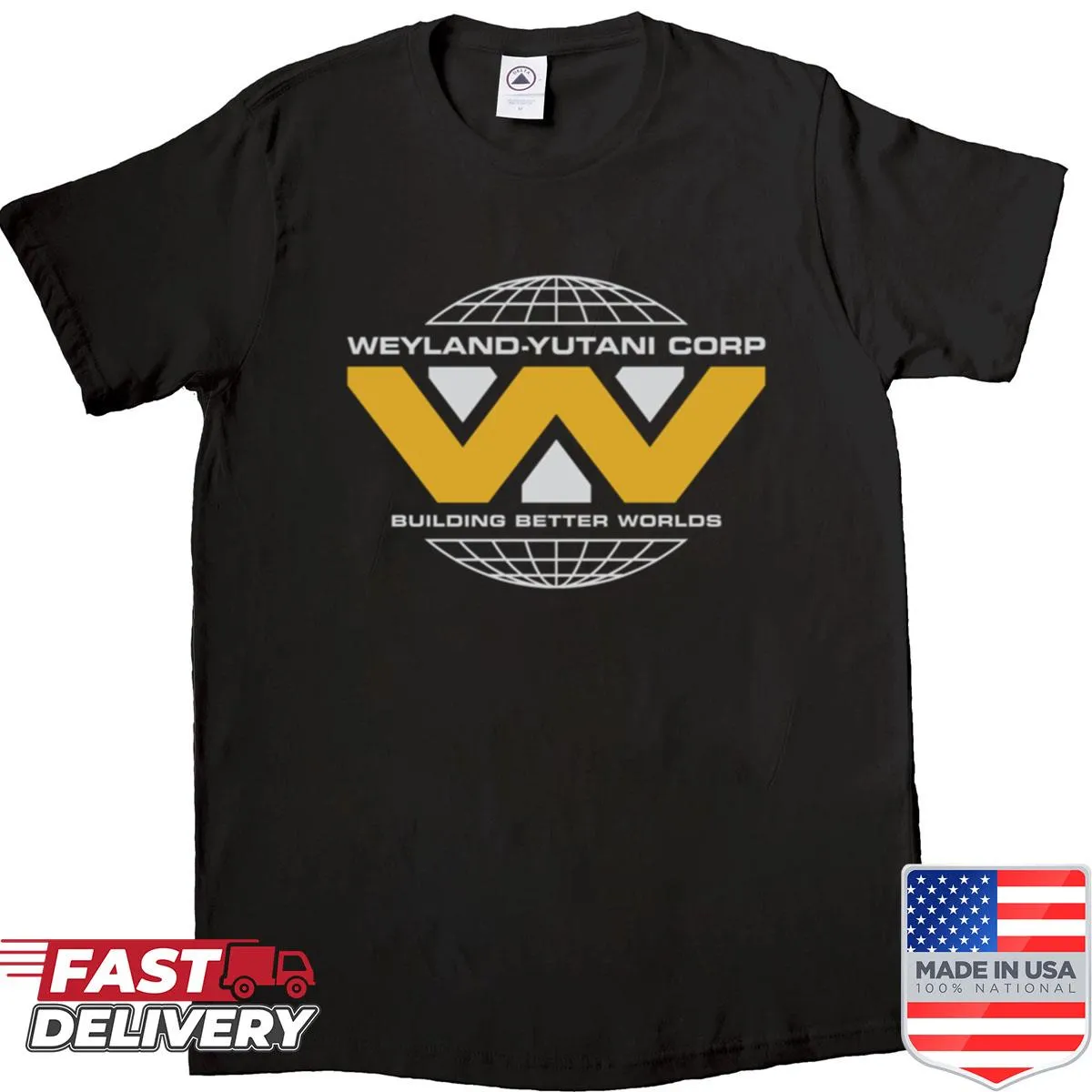 Weyland-Yutani Corp shirt with 'Building Better Worlds' text