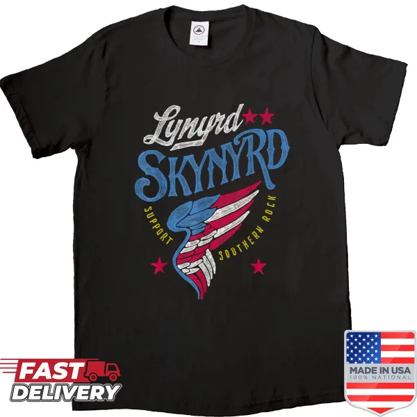 Shirt featuring winged stars and flag design celebrating Southern rock