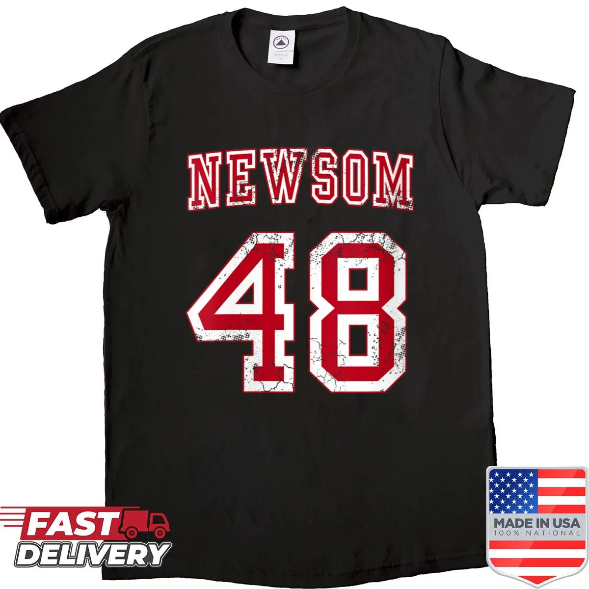 Women's shirt featuring Gavin Newsom 2028 election design.