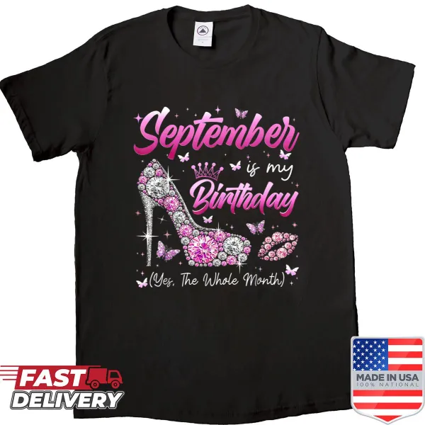 September birthday shirt for women with 'Birthday Queen' text.