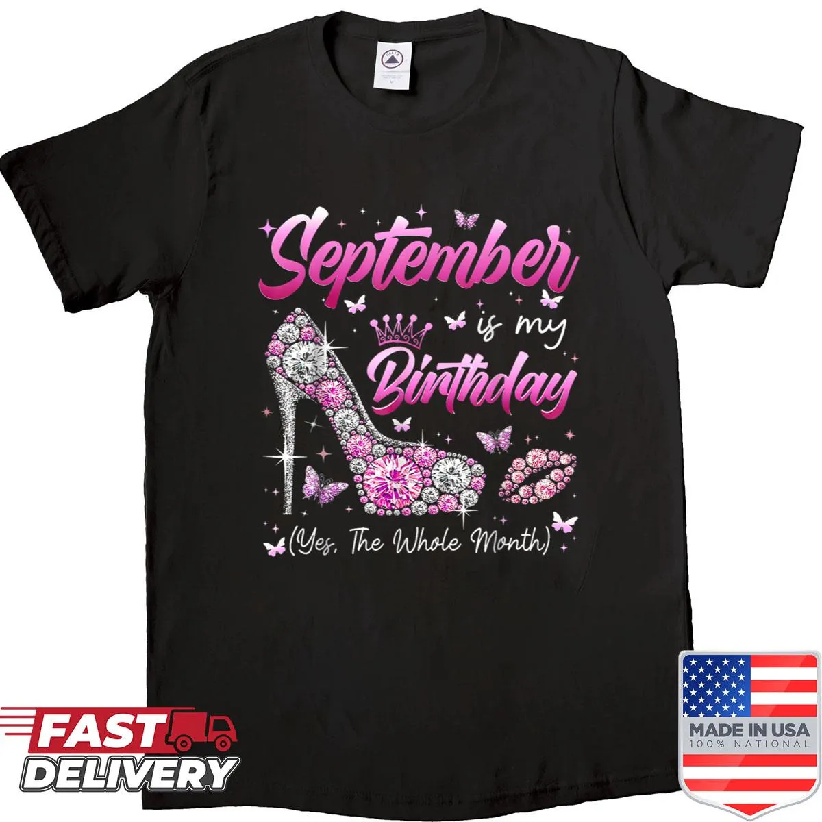September birthday shirt for women with 'Birthday Queen' text.