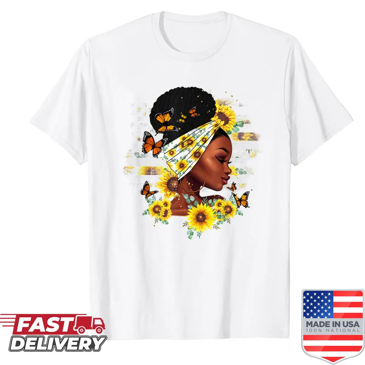 Empowering shirt featuring a Black girl with a sunflower crown