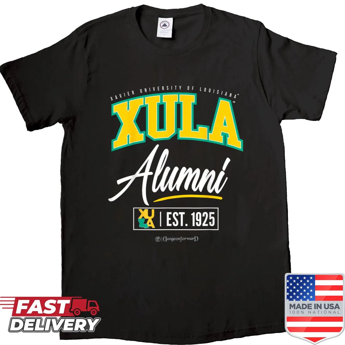Xavier University of Louisiana alumni shirt with bold typography.