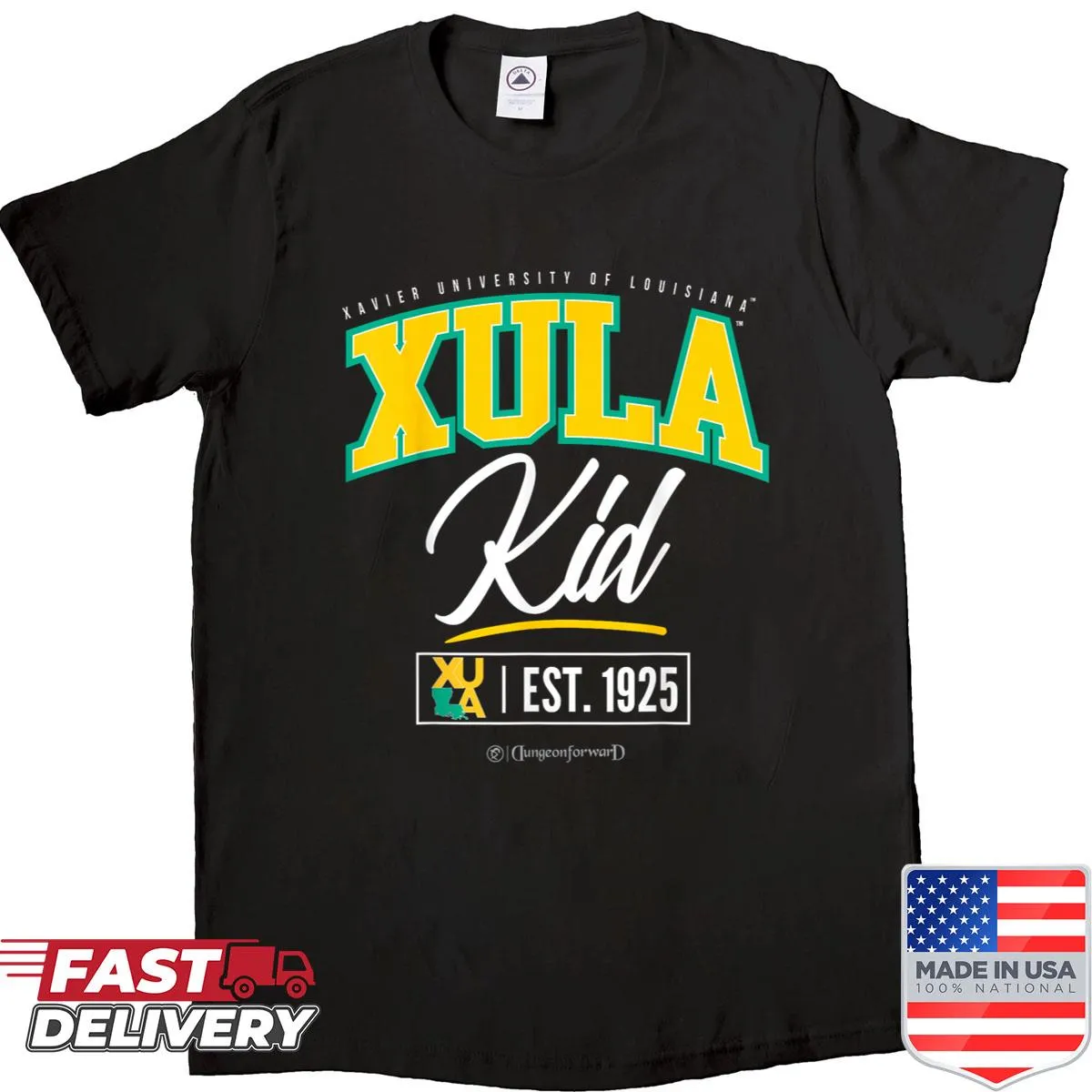 Xavier University of Louisiana kid's shirt featuring the XULA logo.