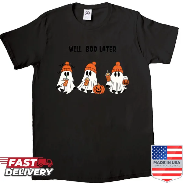 Funny Halloween shirt with three ghosts and the quote Will Boo Later