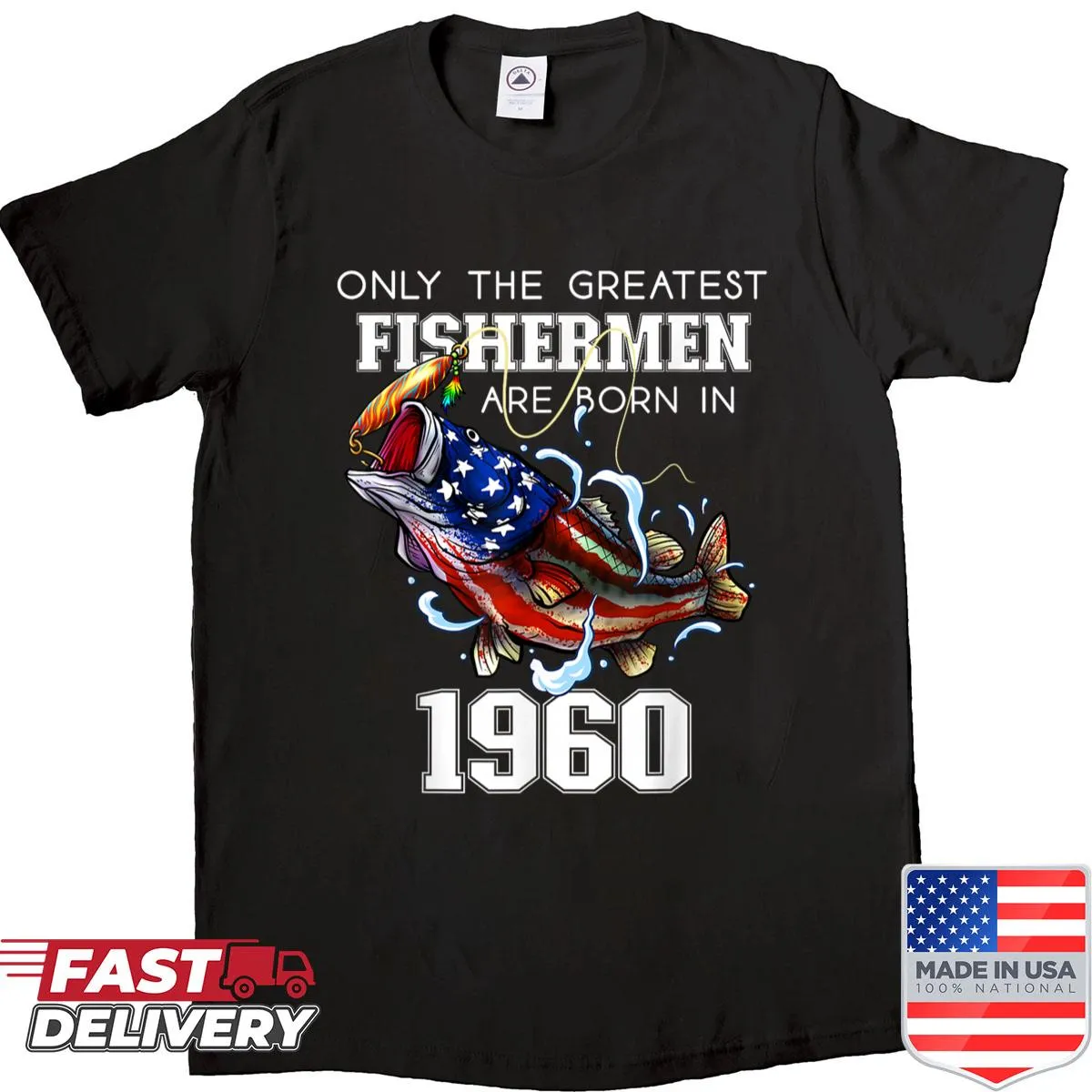 Bass fishing illustration on a shirt for a 65th birthday celebration