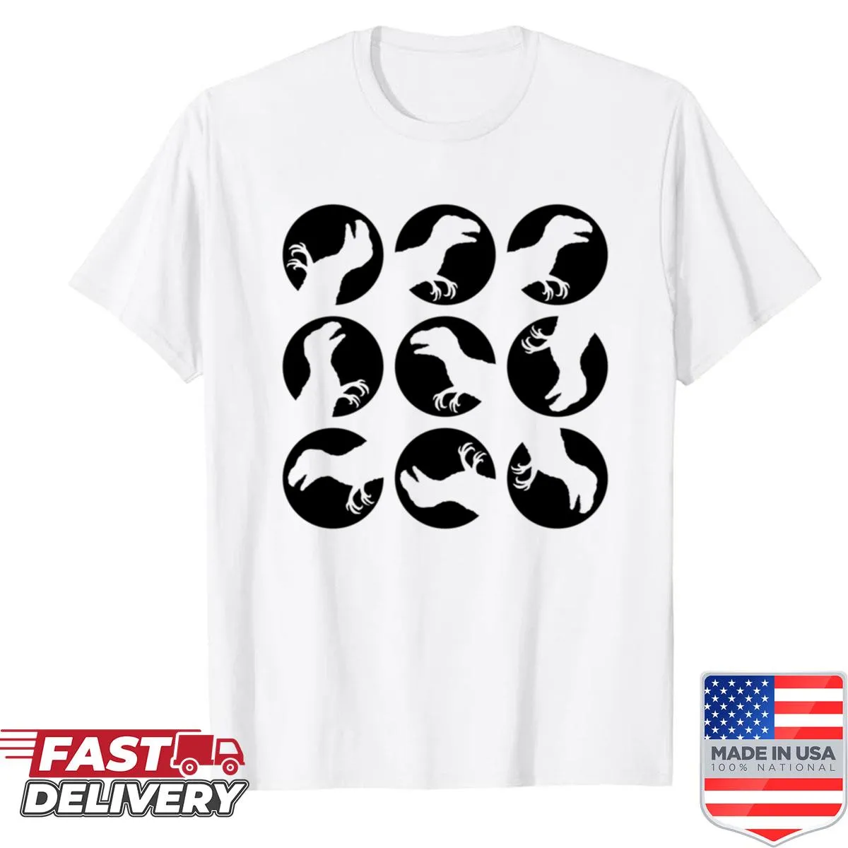 Dinosaur team logo shirt with Velociraptor and T-rex imagery