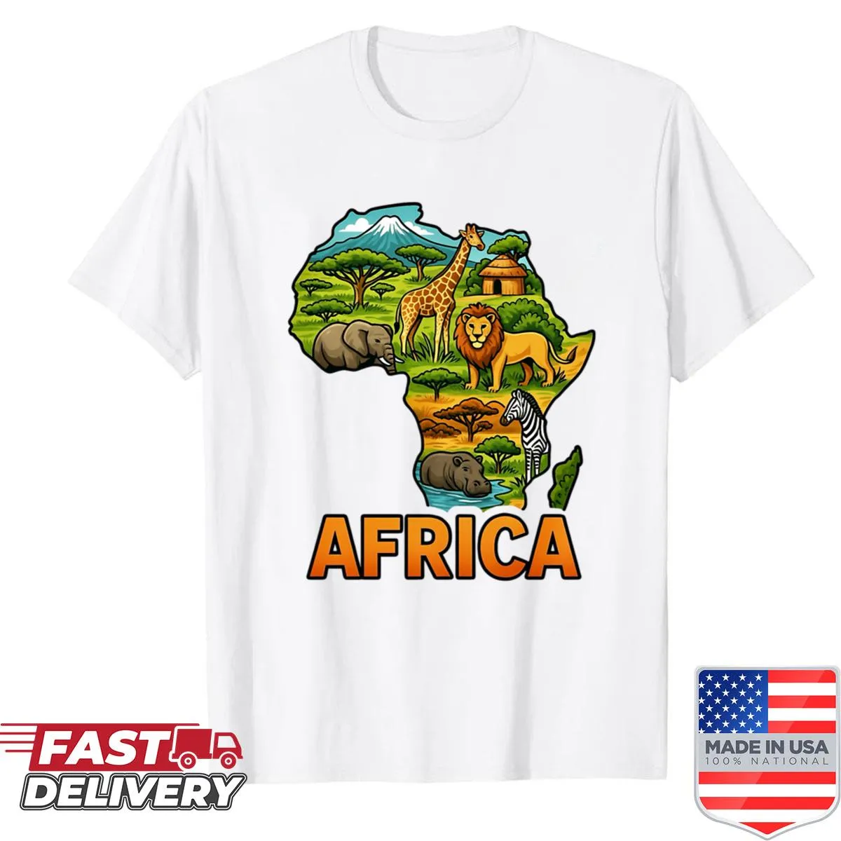 Illustration of African wildlife on a safari adventure t-shirt