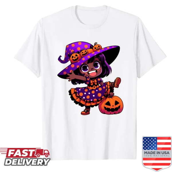 Illustration of an Afro girl in a ghost costume