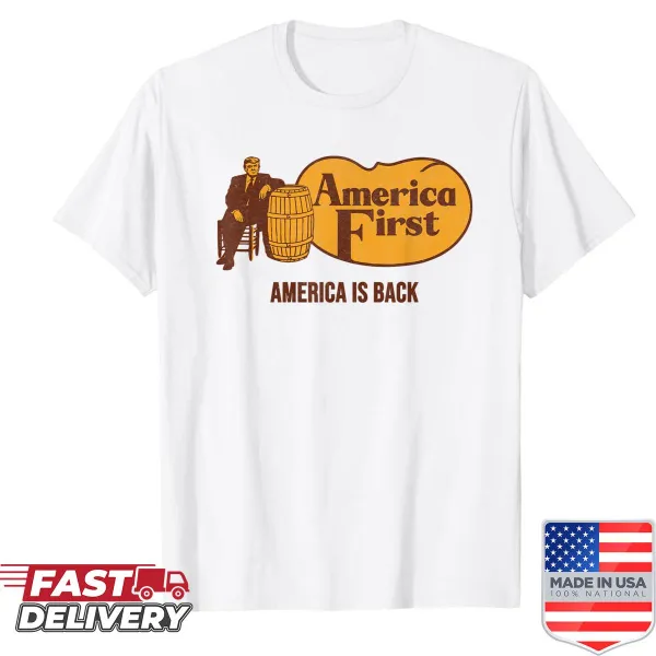 Patriotic badge graphic shirt with America First message