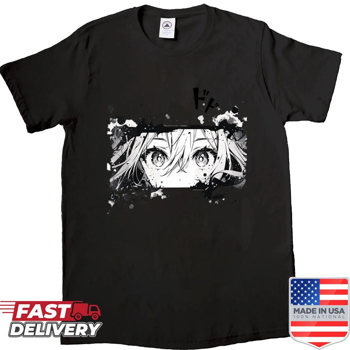 Minimalist design of anime eyes in black and white for a stylish look.