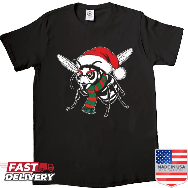 Asian giant hornet wearing a Santa hat and scarf for Christmas