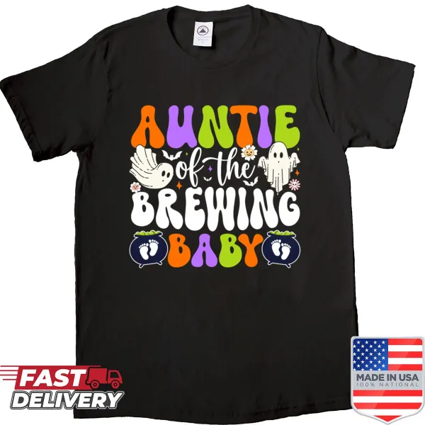 Cute Halloween-themed shirt for Aunties celebrating a baby shower