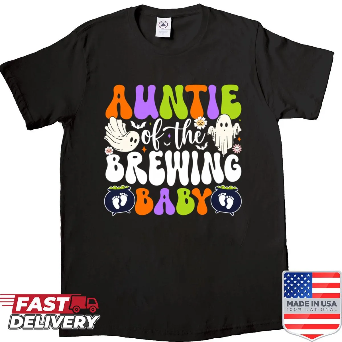 Cute Halloween-themed shirt for Aunties celebrating a baby shower
