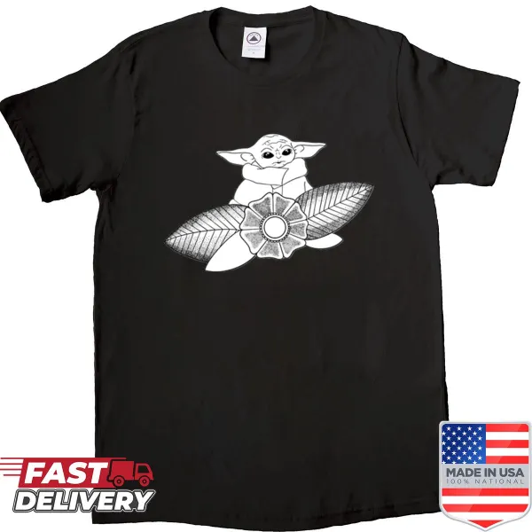 Cute shirt featuring Baby Yoda in a playful pose