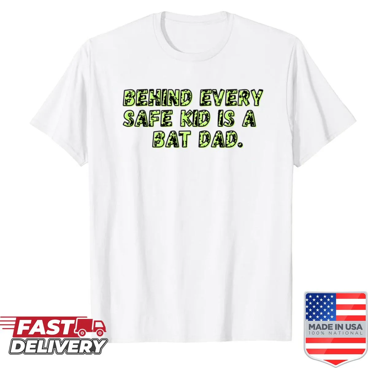 Playful Bat Dad shirt with cartoon bat emblem and bold text