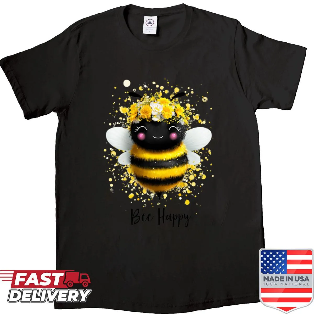 Cute bee with flower crown and positive quote shirt