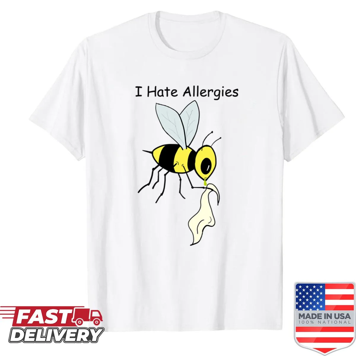 Funny bee illustration with 'Bee With Allergies' text