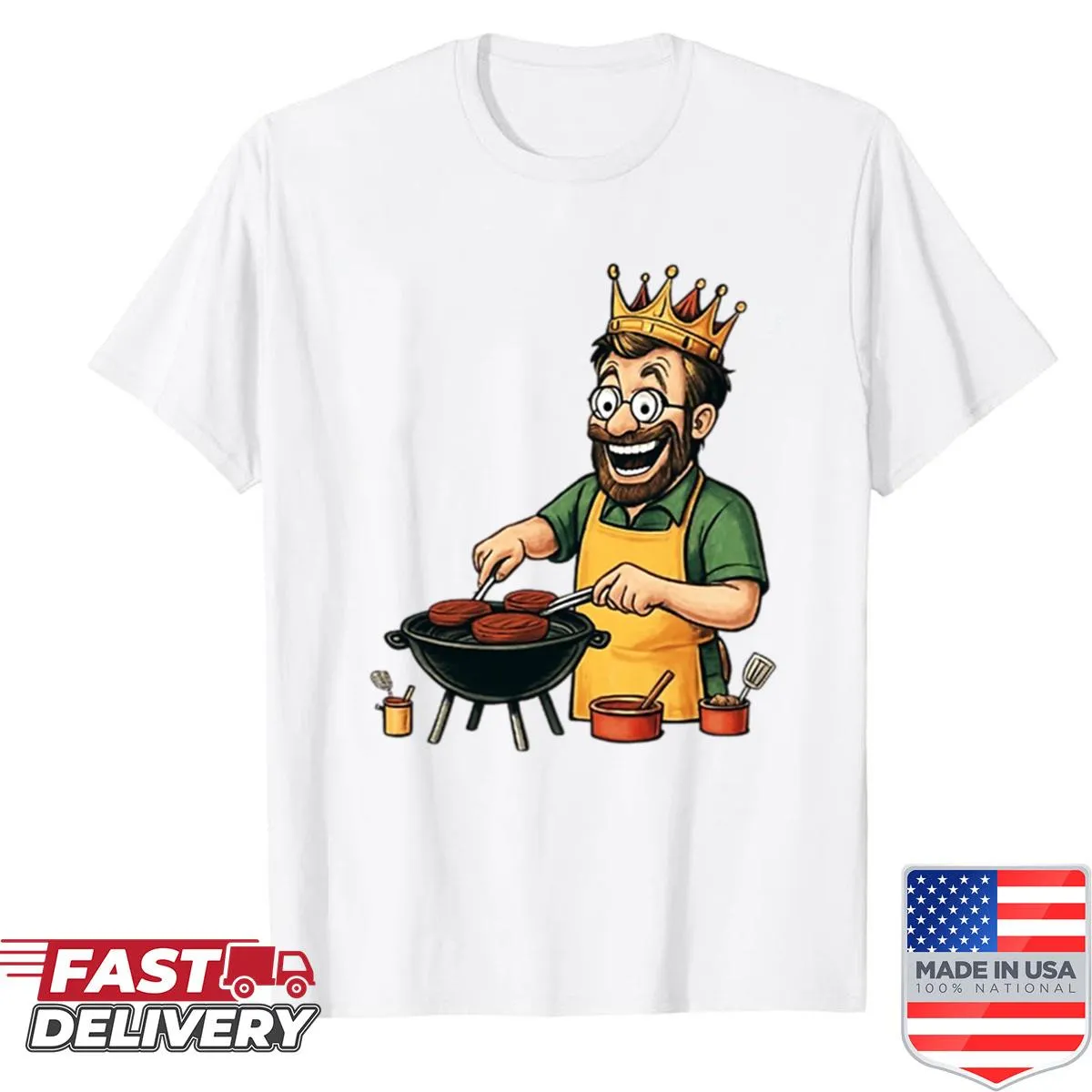 Shirt for BBQ dads featuring a badge that reads 'Best BBQ Dad Ever'