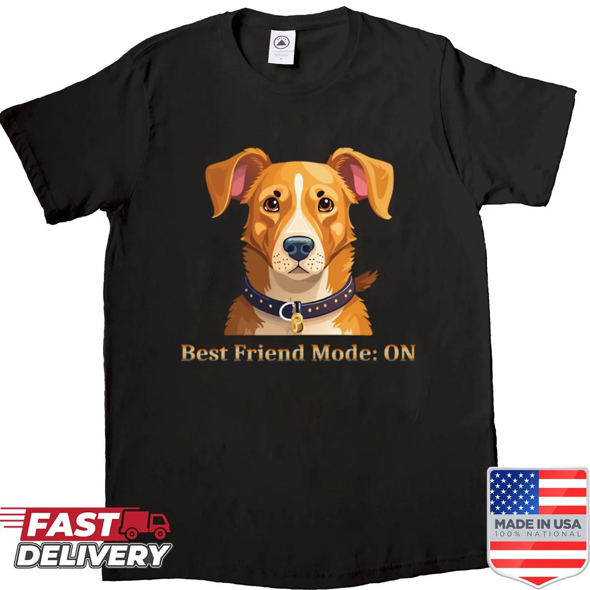 Cute dog lover shirt with 'Best Friend Mode On' text design