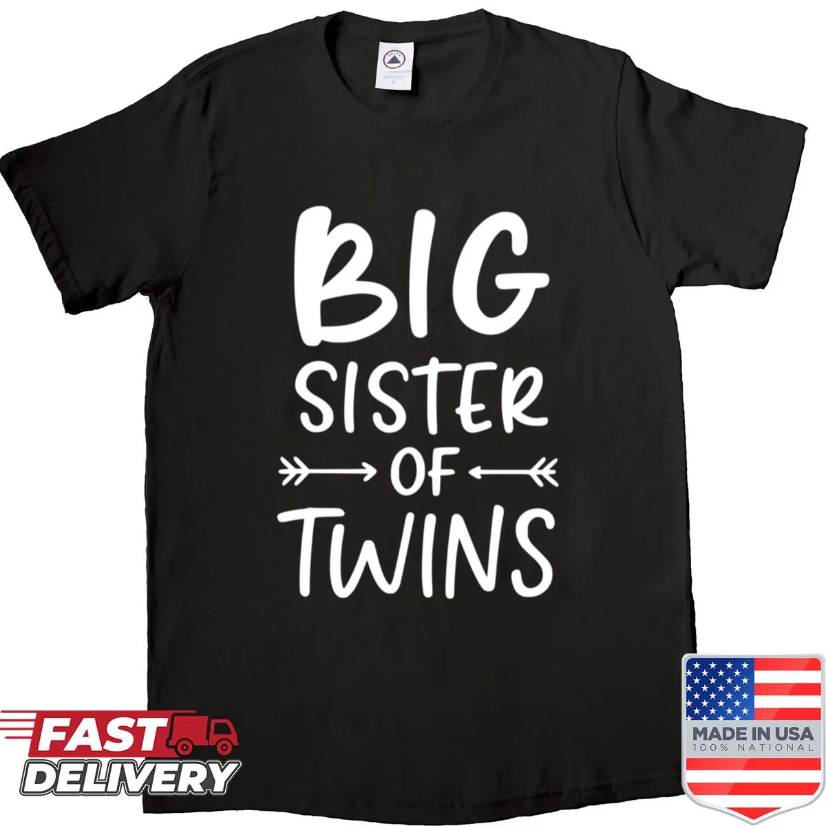 Text design celebrating big sisters of twins on a kids' shirt