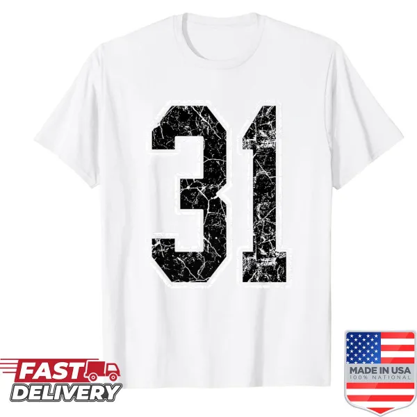 Black and white shirt featuring the number 31 in a jersey style