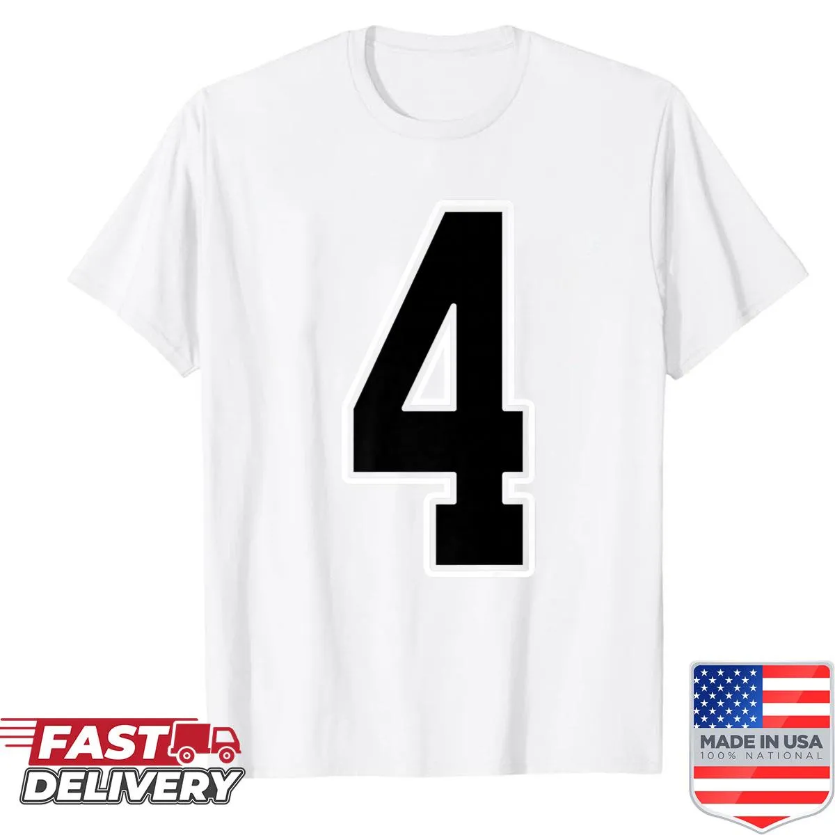 Number 4 jersey design on a sports fan T-shirt