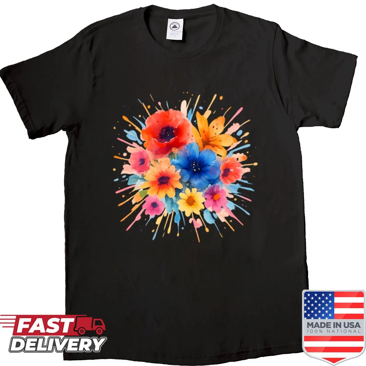 T-shirt featuring a floral burst design celebrating nature
