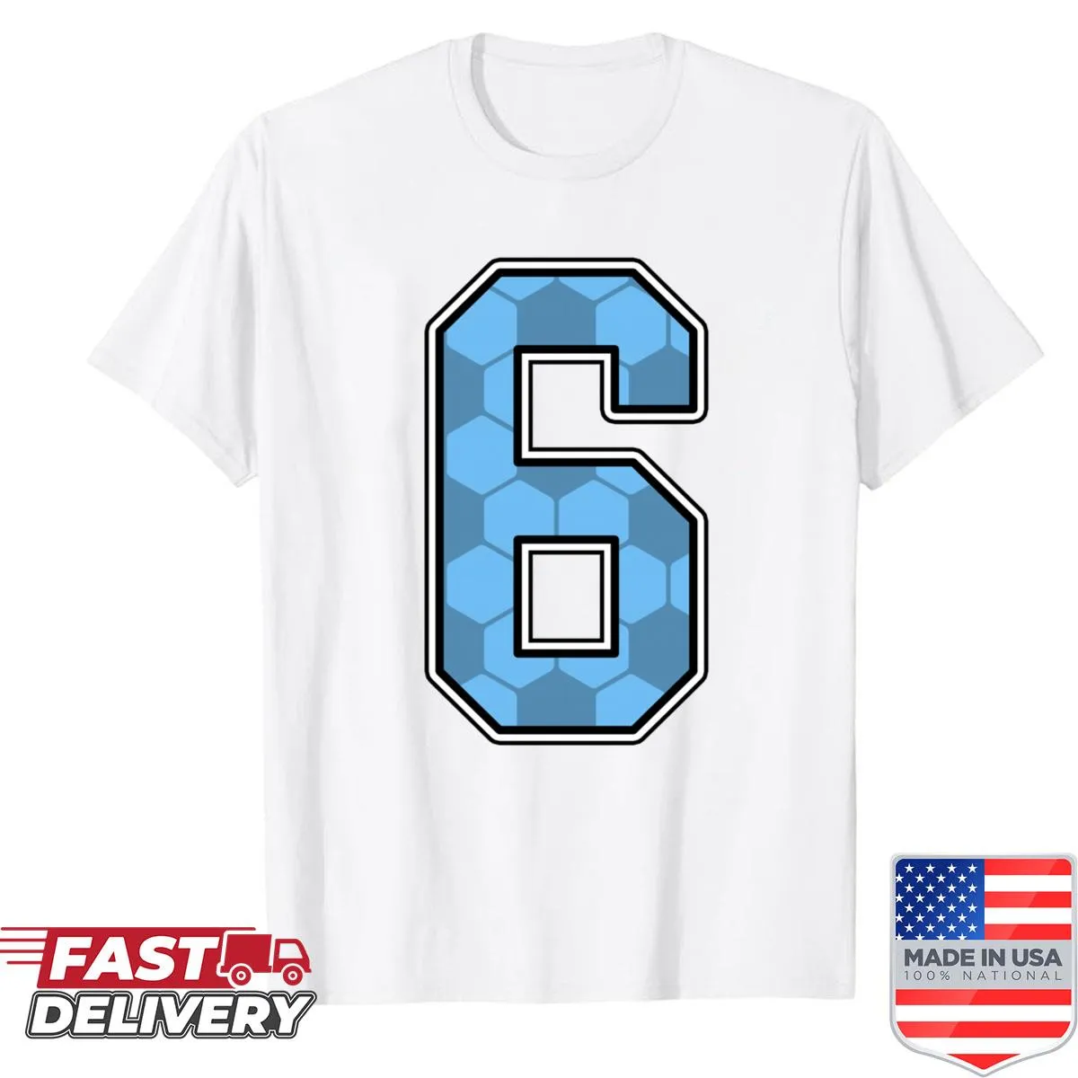 Blue soccer shirt with a number 7 pattern for kids, perfect for players