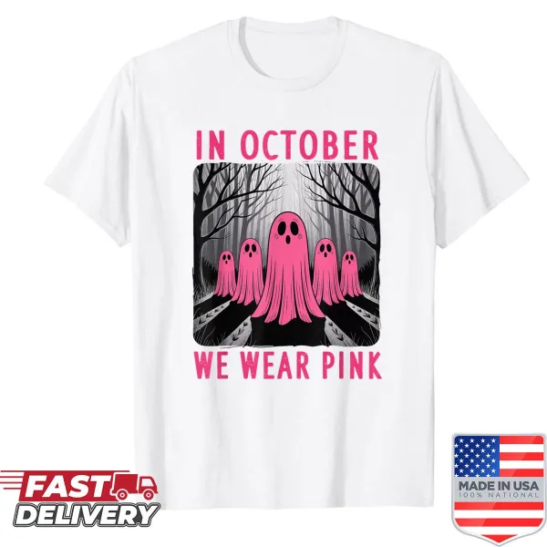 Halloween shirt with ghosts and pink awareness message