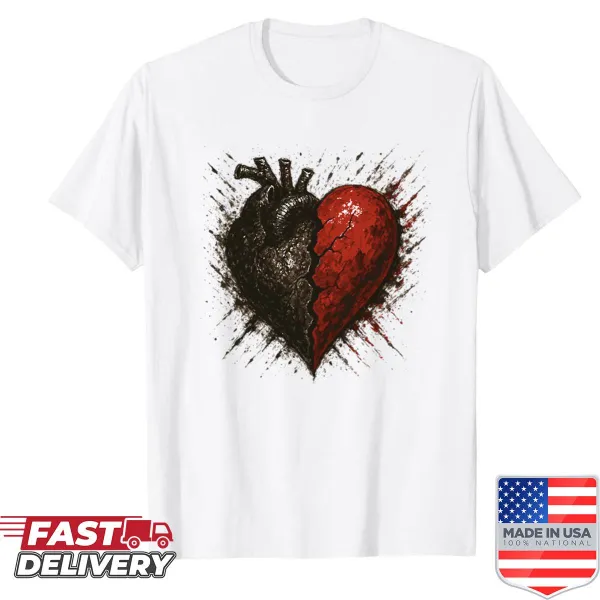 Gothic art shirt with a design of a broken heart