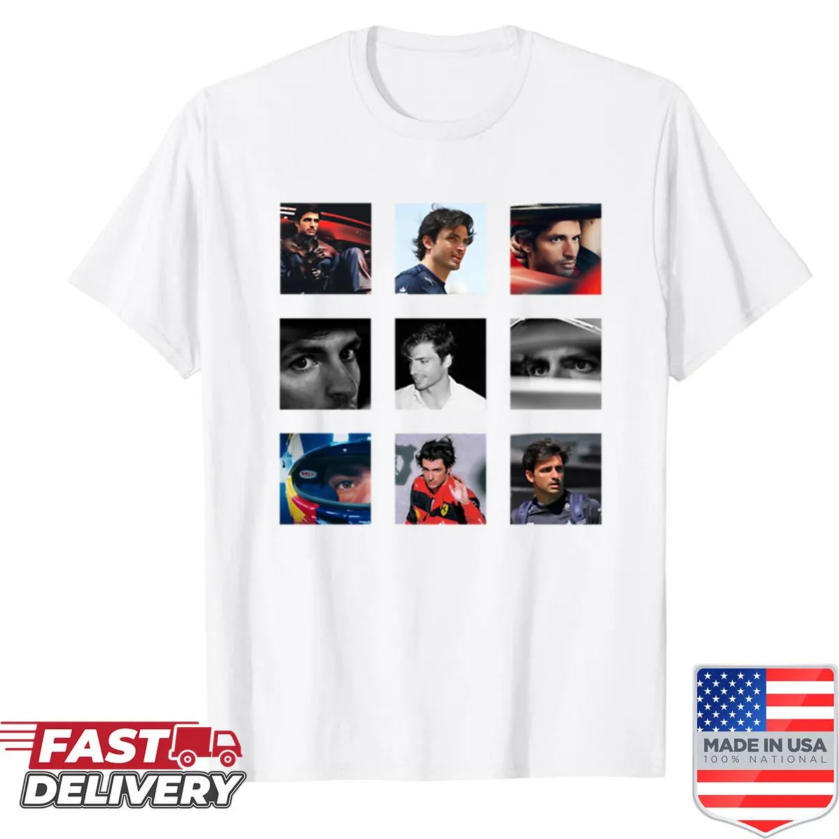 Tribute shirt featuring Carlos Sainz racing graphic