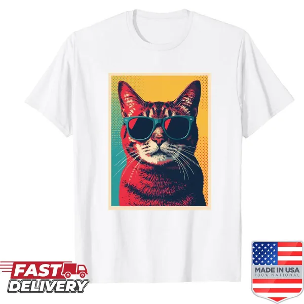 Popart shirt featuring a cat wearing sunglasses
