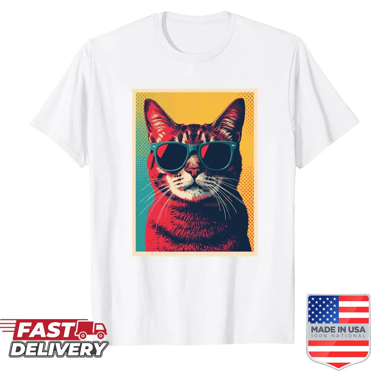 Popart shirt featuring a cat wearing sunglasses