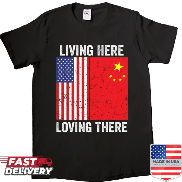 Shirt featuring American and Chinese flag elements