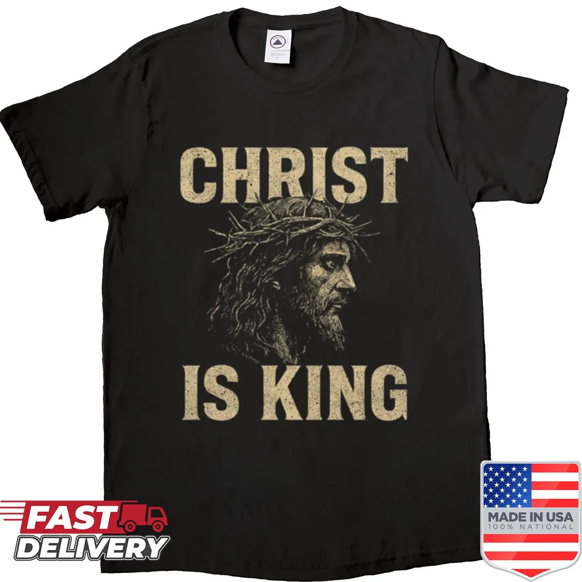 Grunge style shirt with 'Christ Is King' bold statement