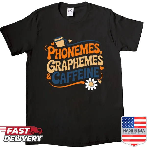 Shirt with playful typography connecting teaching concepts and coffee