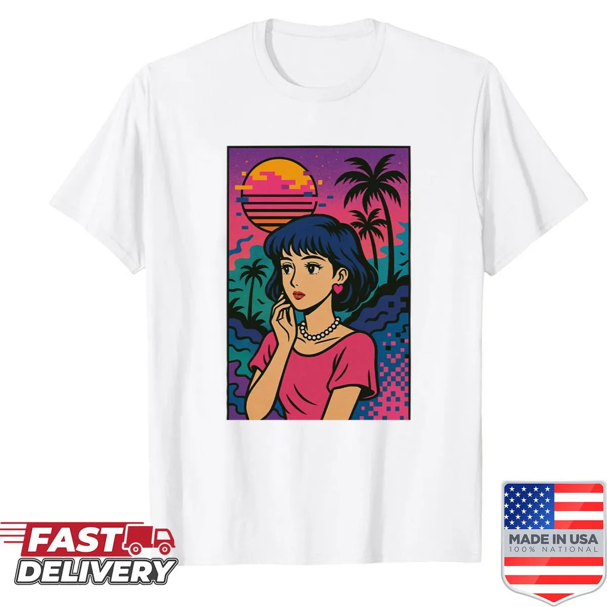 Cartoon shirt featuring a cool girl on vacation design