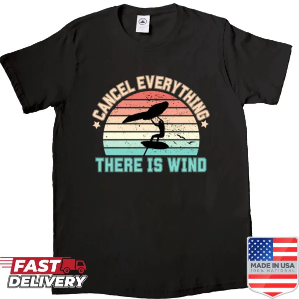 Retro wingfoil sunset graphic on a casual sports shirt