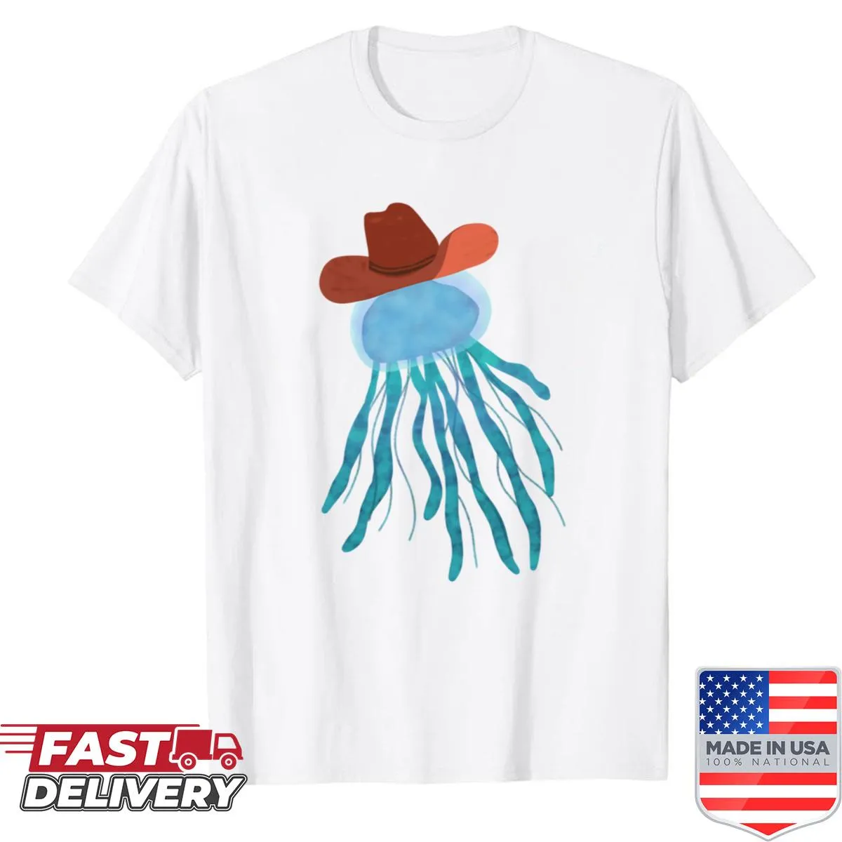 Jellyfish in cowboy attire floating gracefully, unique design