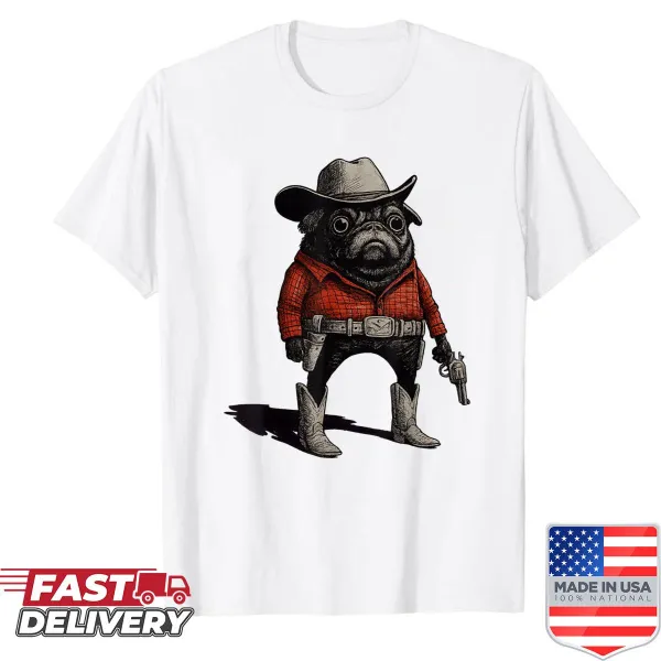 Cartoon pug in a cowboy outfit design